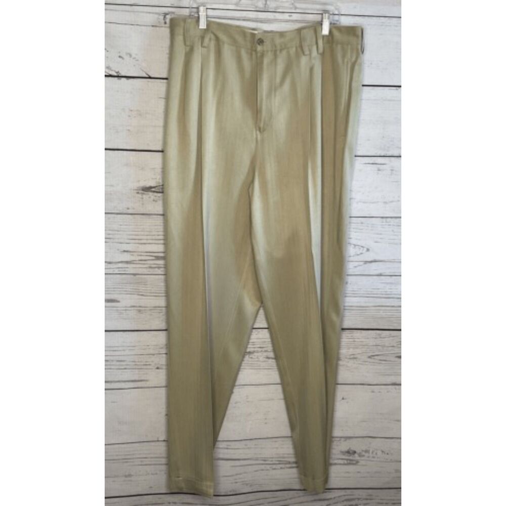 VTG Tommy Bahama Relax 100% Silk‎ Pleated Casual Vacation Pants Men Size 36 Tan